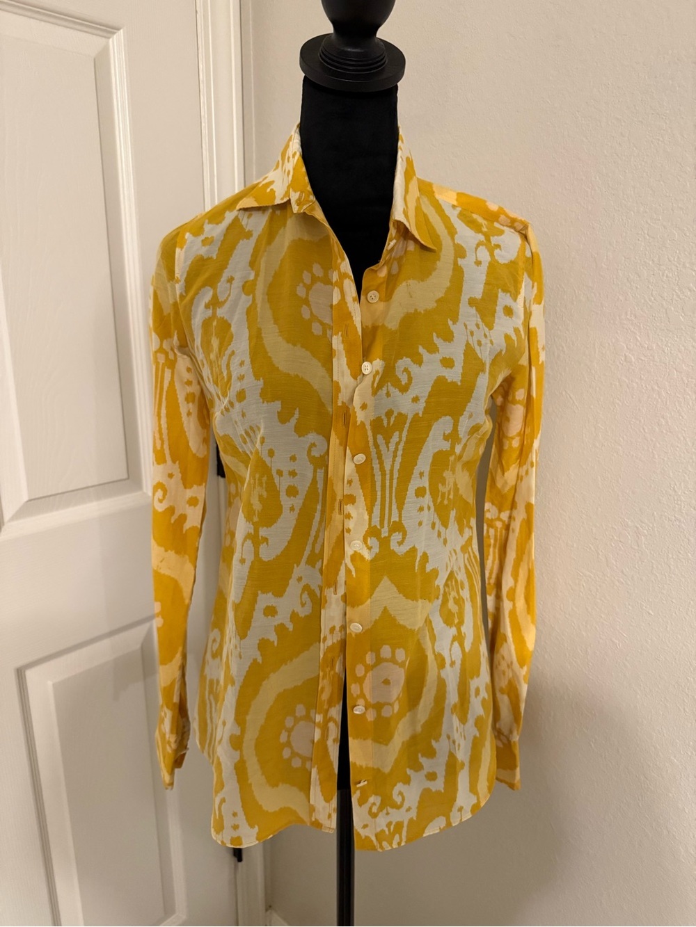 J. Crew Yellow and Cream Printed Button-Up